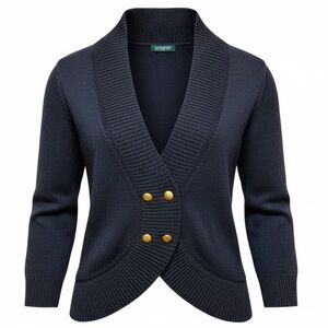 Lauren Ralph Lauren Womens Black Curved Hem Gold Buttons Cardigan Sweater SZ XL